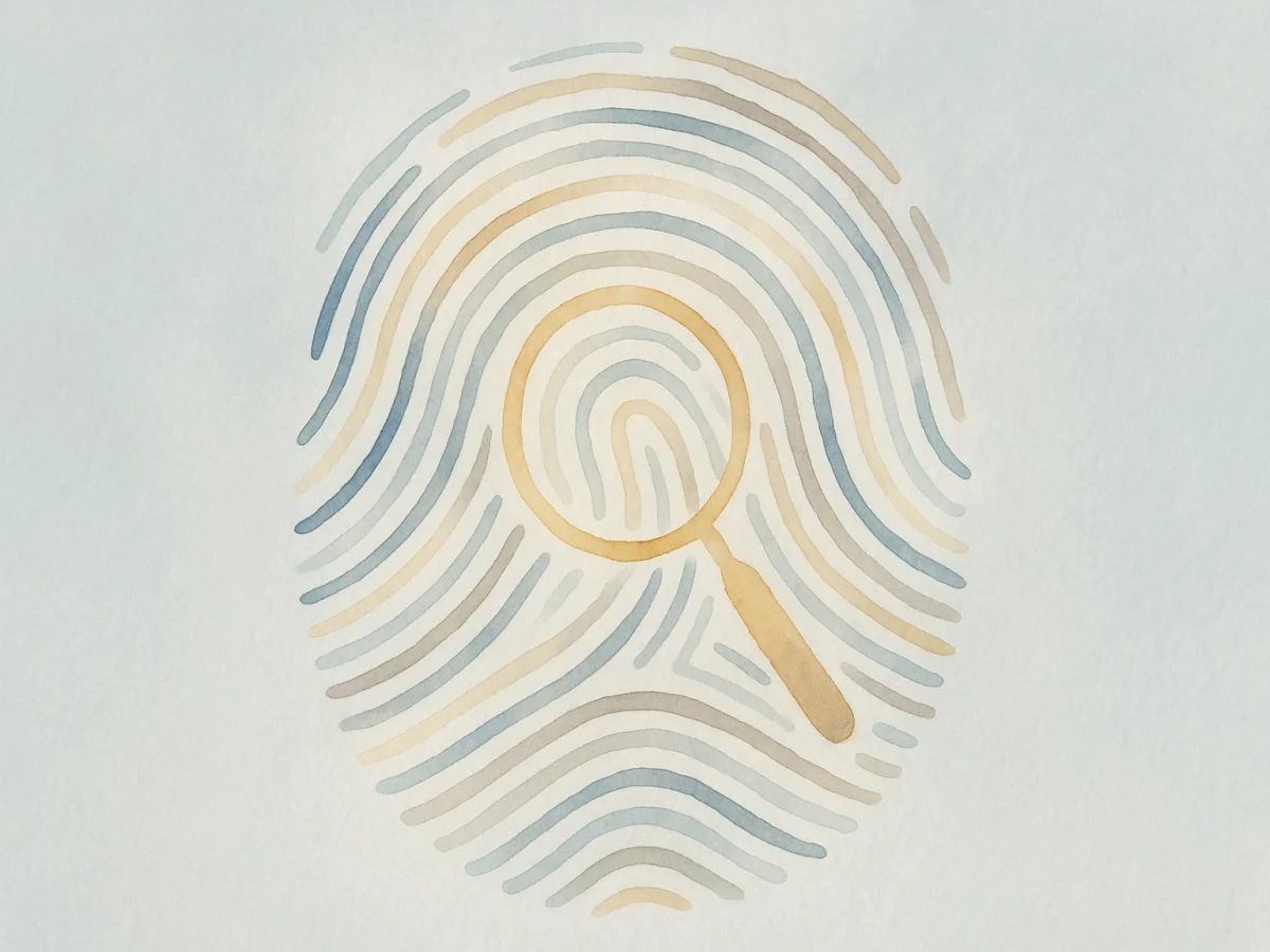 akwarelowa grafika przedstawiająca lupę skanującą linie papilarne